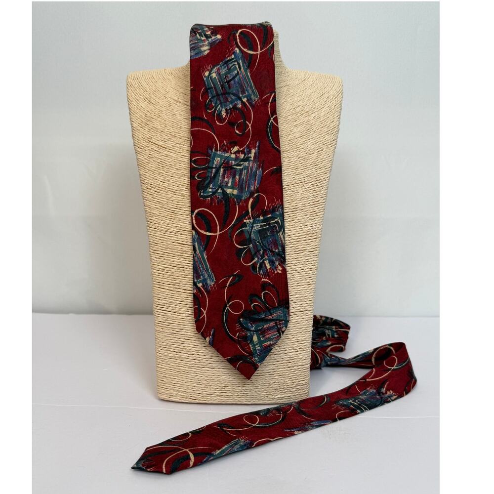 Bolgheri Made Italy 100% Silk Tie Vintage Burgundy Abstract Brushstroke EUC